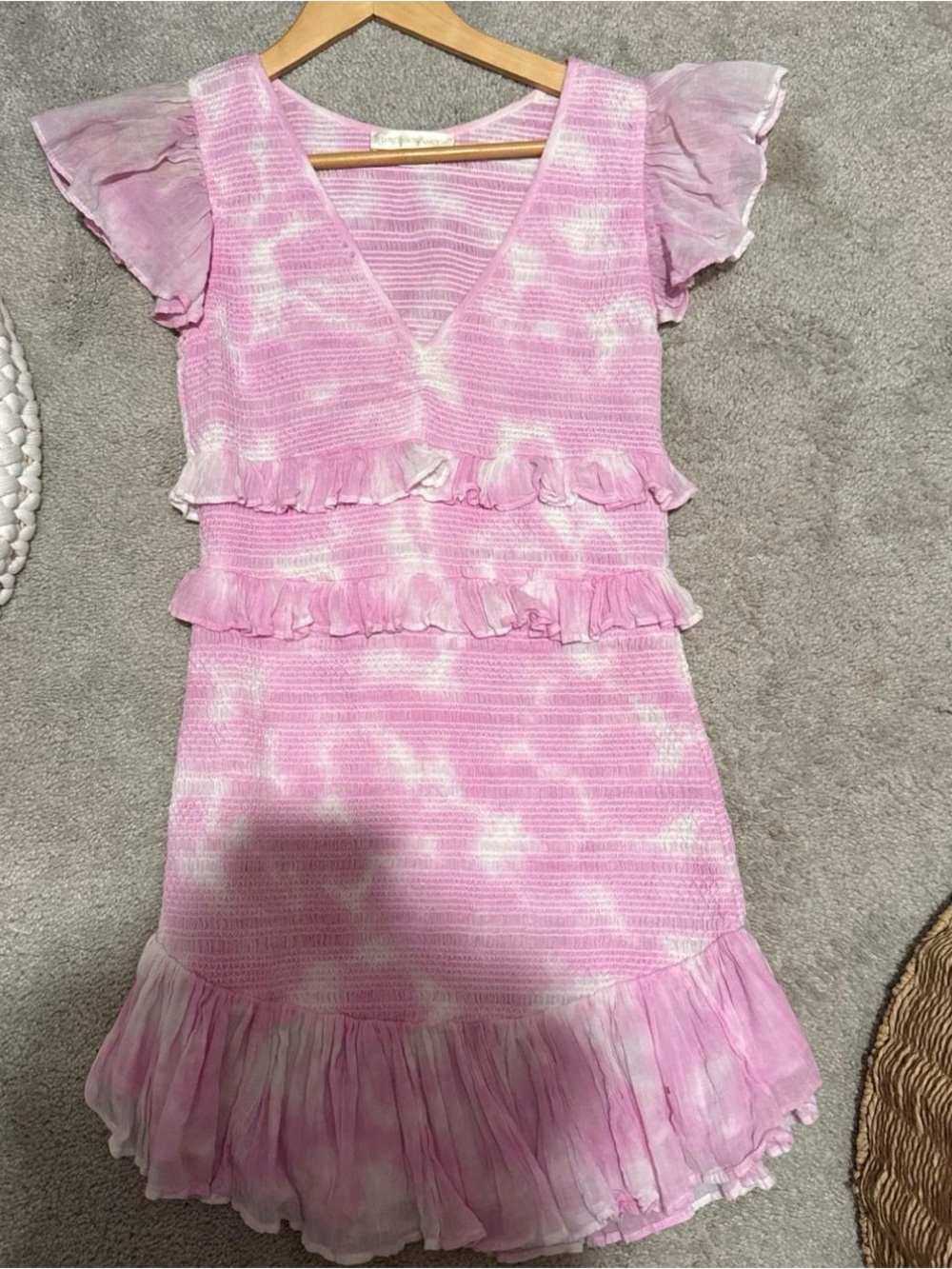 LoveShackFancy Pink Tie-Dye Ruffle Dress